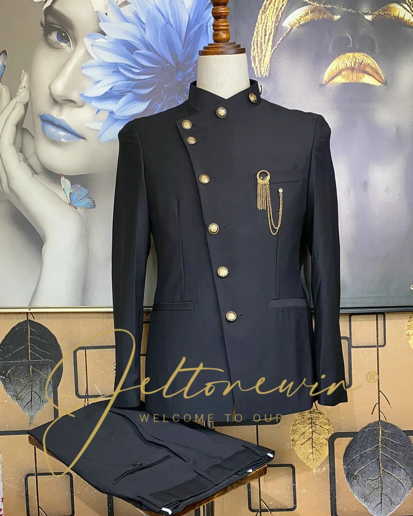 Formal Elegant Men's Suits Two Piece Set New Design Black Navy Blue Slim Fit Wedding Suits Groomsmen Party Tuxedo costumes homme