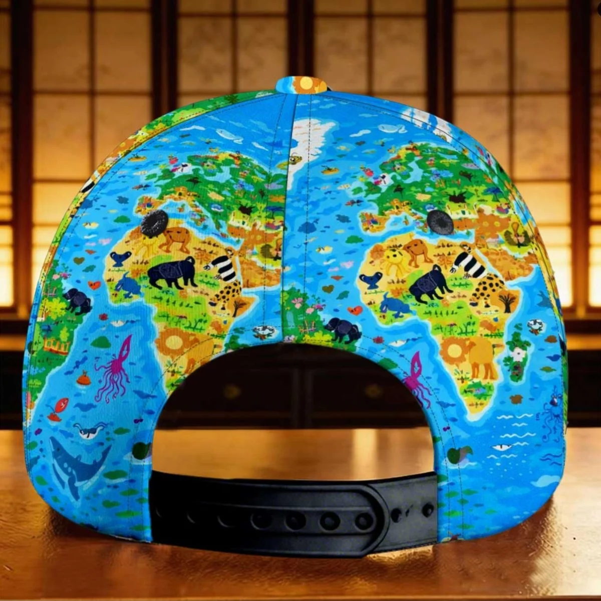 Custom 1pc World Animal Map Illustration Baseball Cap Gift For Dad Curved Brim Cap Sports Cap Full Print Pattern Workout Jogging