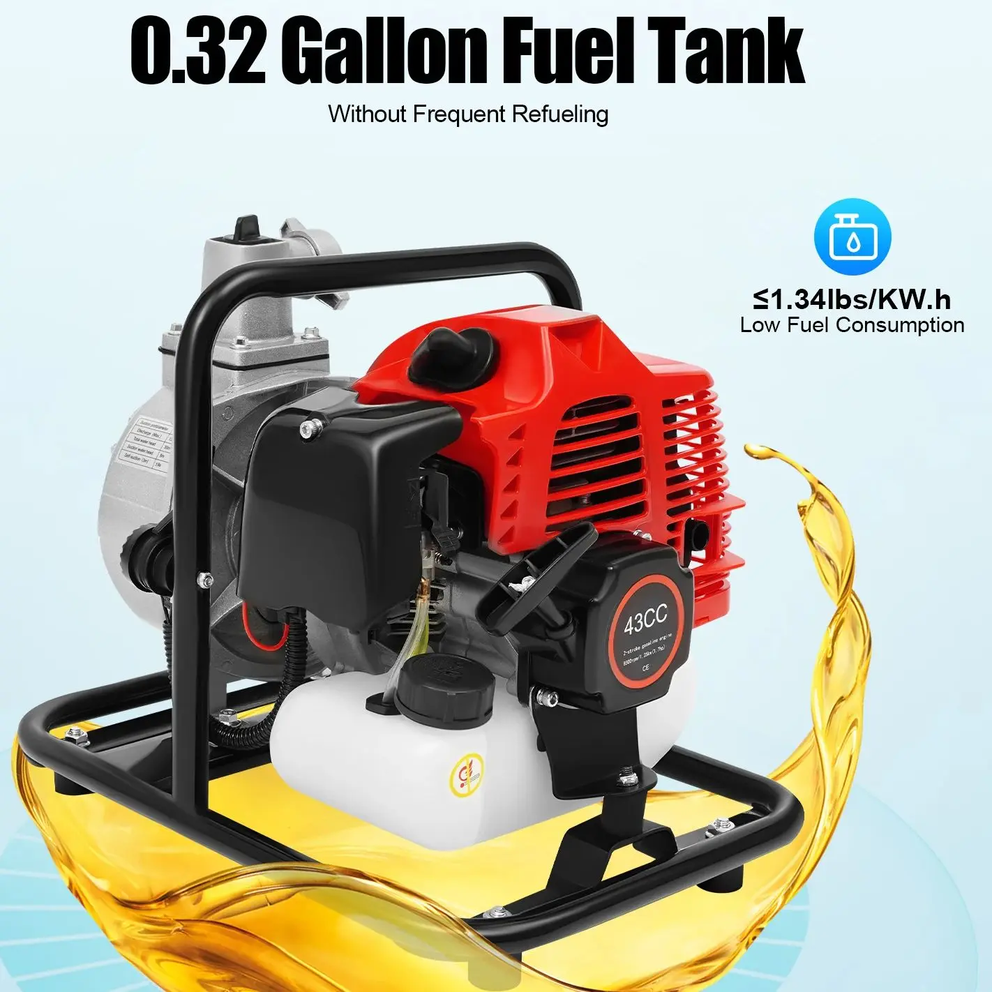 

Бензиновая водяная помпа 1250 Вт, 2-тактный двигатель, 43 куб. см, с воздушным охлаждением, для ирригации