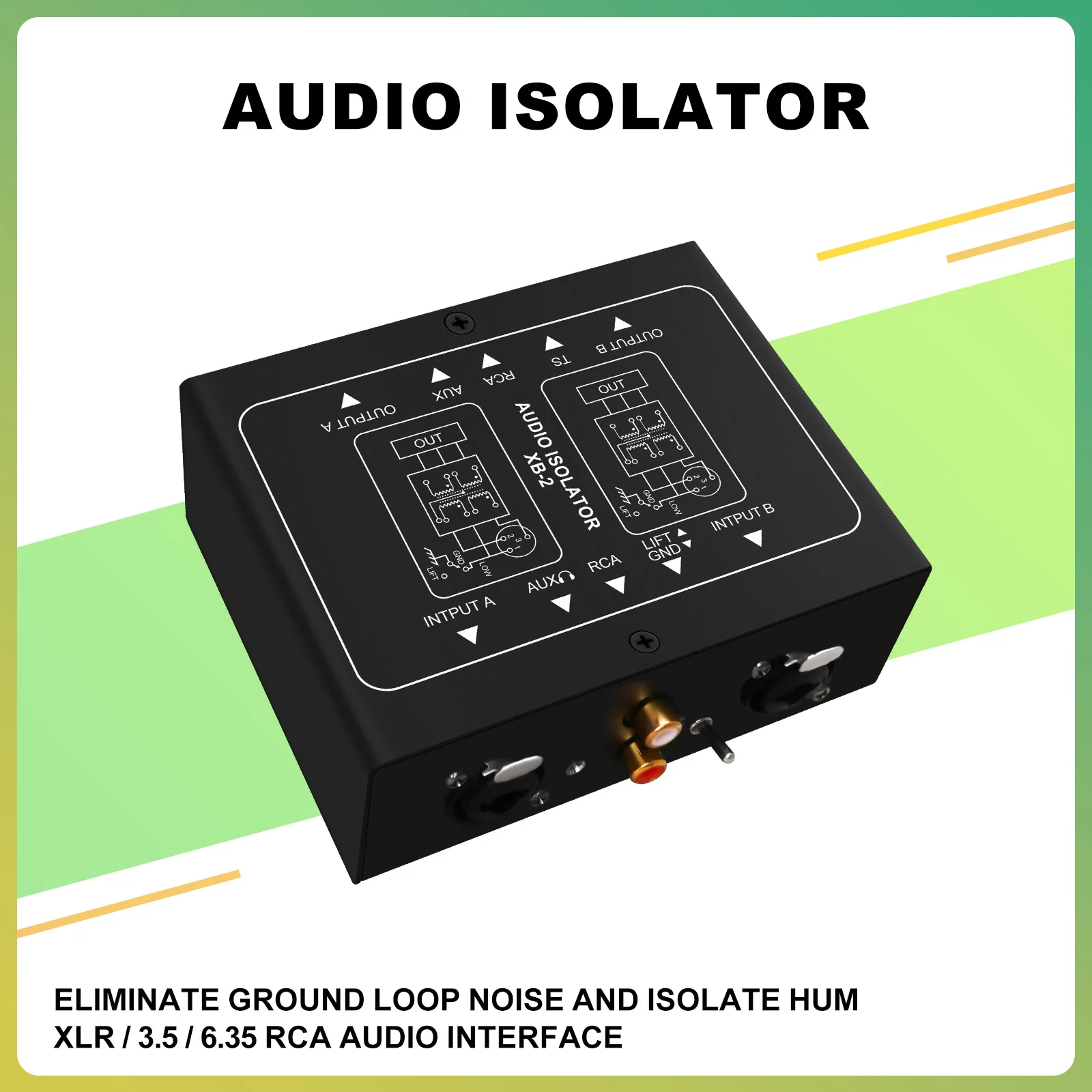 2 Dual Channel Audio Isolator Ground Loop Noise Eliminator XLR RCA 6.35mm 3.5mm Passive Hum Buzz Filter for Mixer Microphone Com