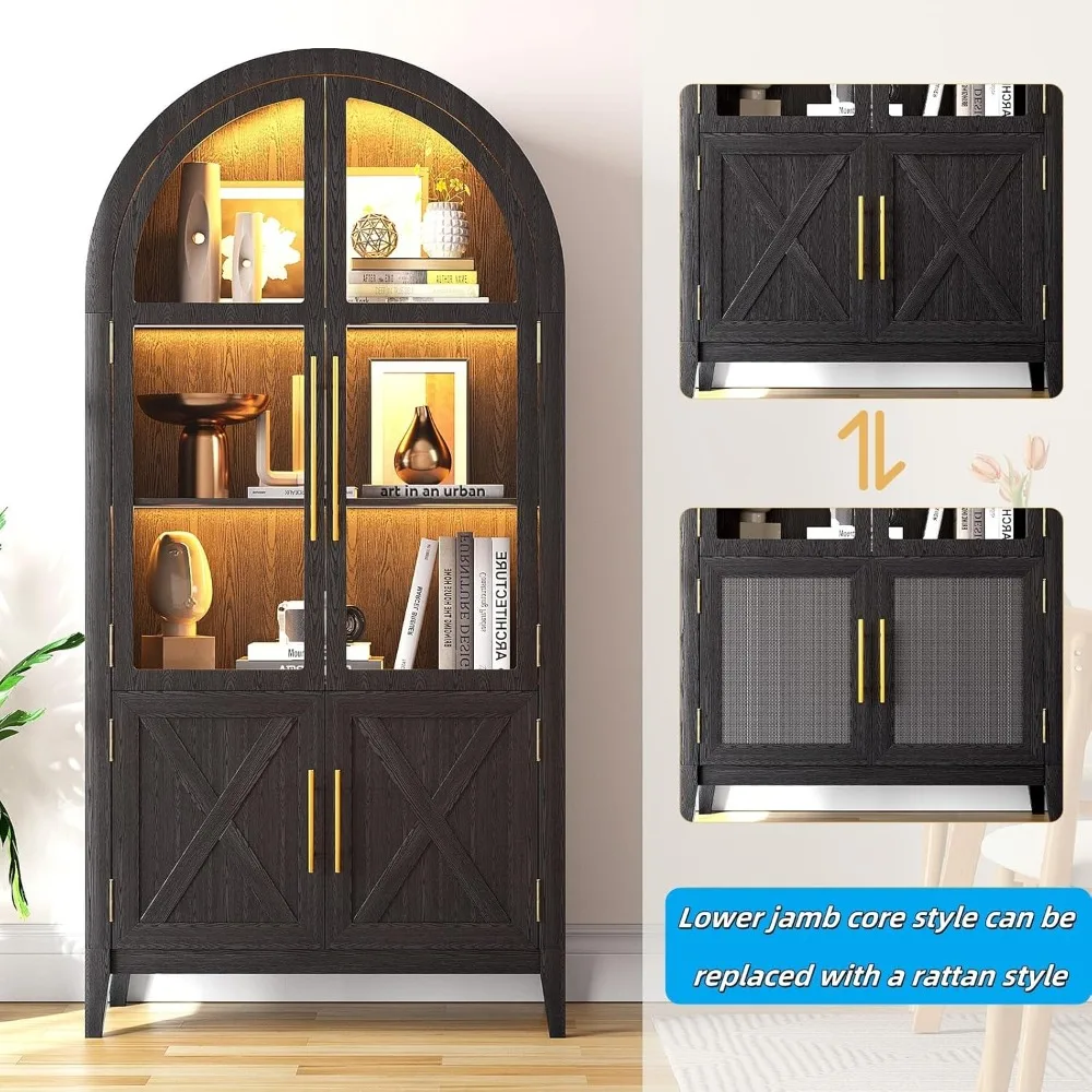 خزانة تخزين مقوسة بقدرة 75 بوصة مع أبواب زجاجية، وخزانة عرض حديثة مع 3 ألوان خفيفة، وحقيبة عرض زجاجية مع جسم الإنسان