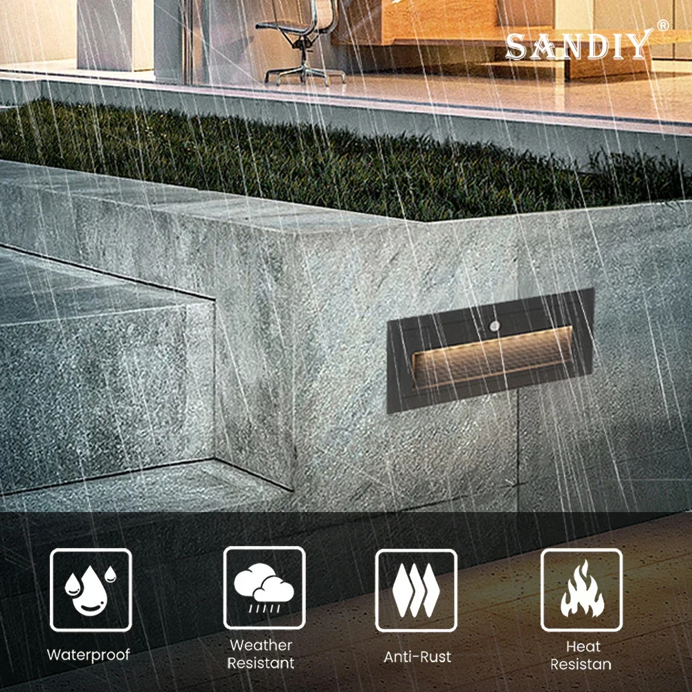 SANDIY Outdoor Wall Light Sensor Step Lighting Pir Sensing Stair Lamp Waterproof Patio Garden Aisle Path Lights Motion Detect