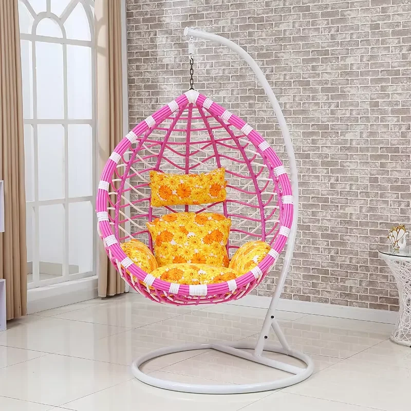 2024 Newest Egg Shaped Swing Chair Outdoor Indoor Hanging Egg Swing Chairs with Stand Rattan Pink Hanging Egg Chair