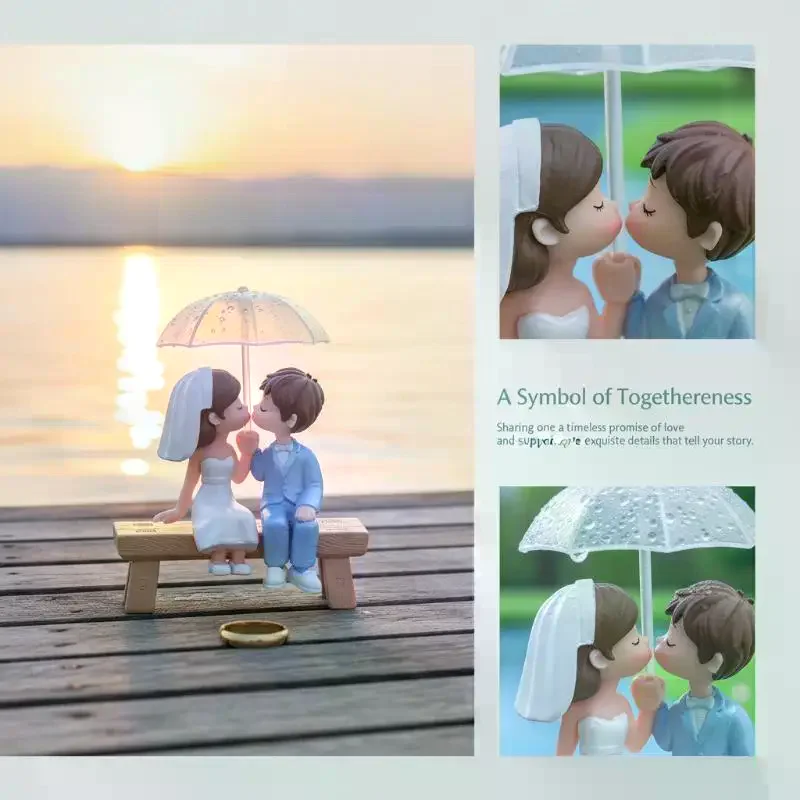 Mini Doll Umbrella-Holding Kissing Couple Figurines Ornament Lovers Figure Cake Decorations DIY Miniatures Desktop Decor Gifts