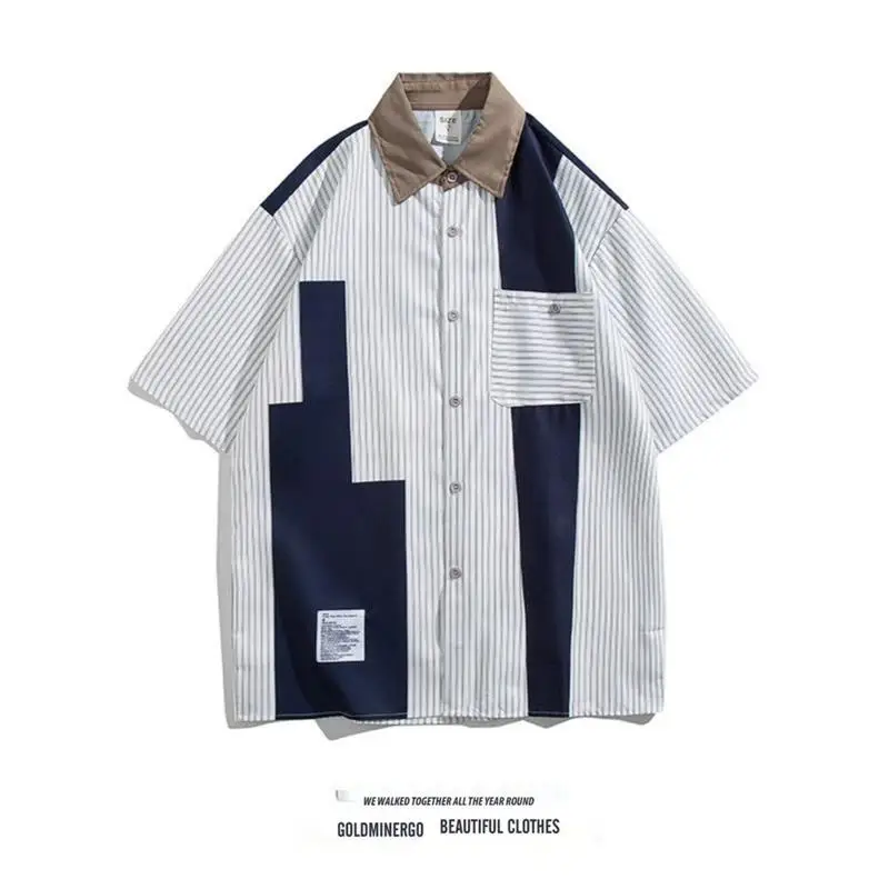 

Рубашка-жакет унисекс больших размеров в стиле ретро, укороченная, с коротким рукавом, для мужчин и женщин, весна-лето, молодежная, свободного кроя