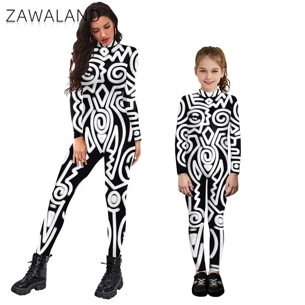 ZAWALAND-traje a juego de Halloween, Purim, Carnaval, divertido, impresión Digital 3D, fiesta de Cosplay, mono Zentai de manga larga