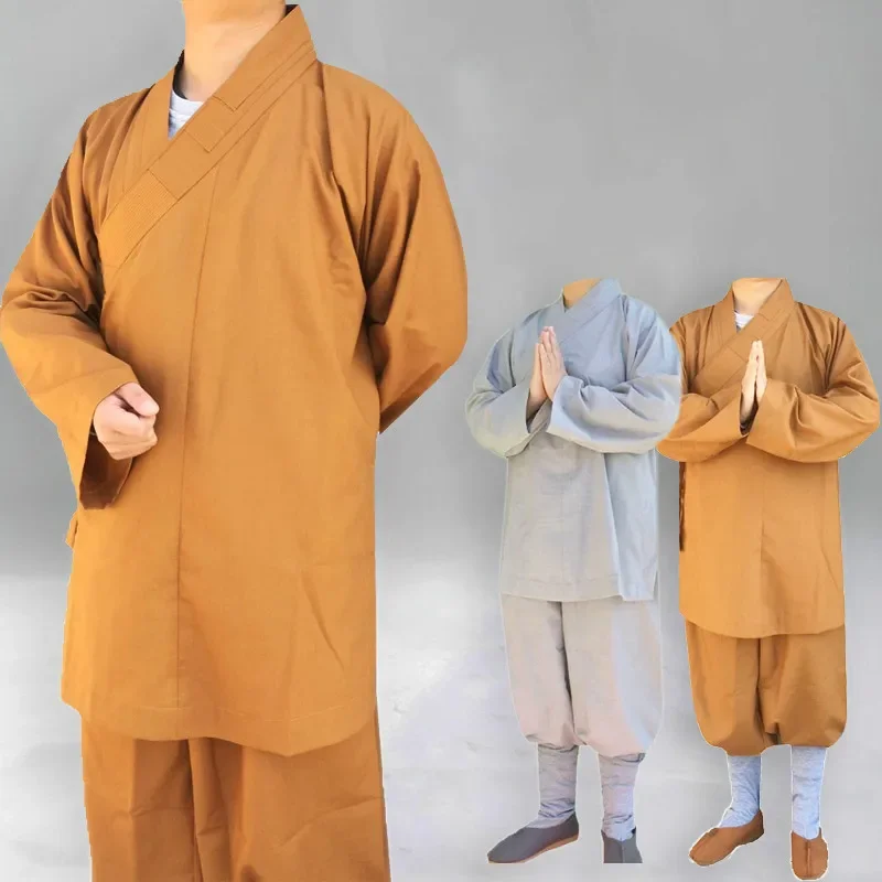 Buddhist Monks Costume Shaolin Temple Clothing Robe Zen Clothes Buddhism Meditation Lohan Clothes Lay Monk Costume OA3201