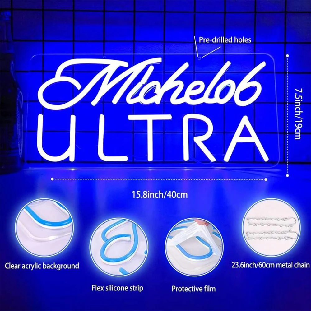 Vibrant Michelob ULTRA LED Neon Light Sign - USB Powered,Eye Protection,Dimmable,Energy Efficient,Ideal for Home Bar,Garage,Gift