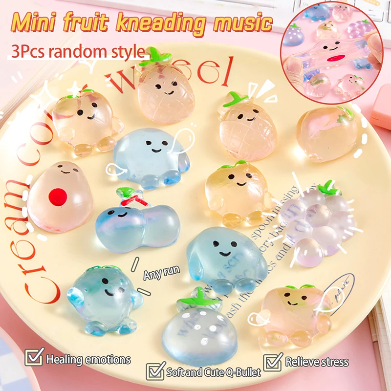 3Pcs Fruit Squeeze Toy Cartoon Peach Pineapple Grape Fidget Toy  Pinch Kneading Toy Stress Reliever Toy Kid Party Favor