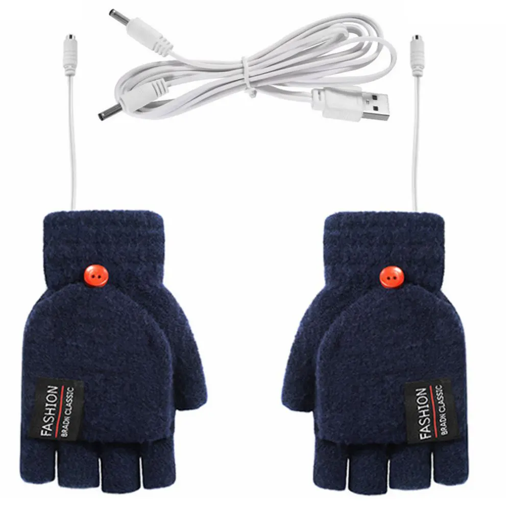 

USB перчатки с электрическим подогревом, двусторонние перчатки с сенсорным экраном и подогревом, теплые перчатки без пальцев, зимняя грелка