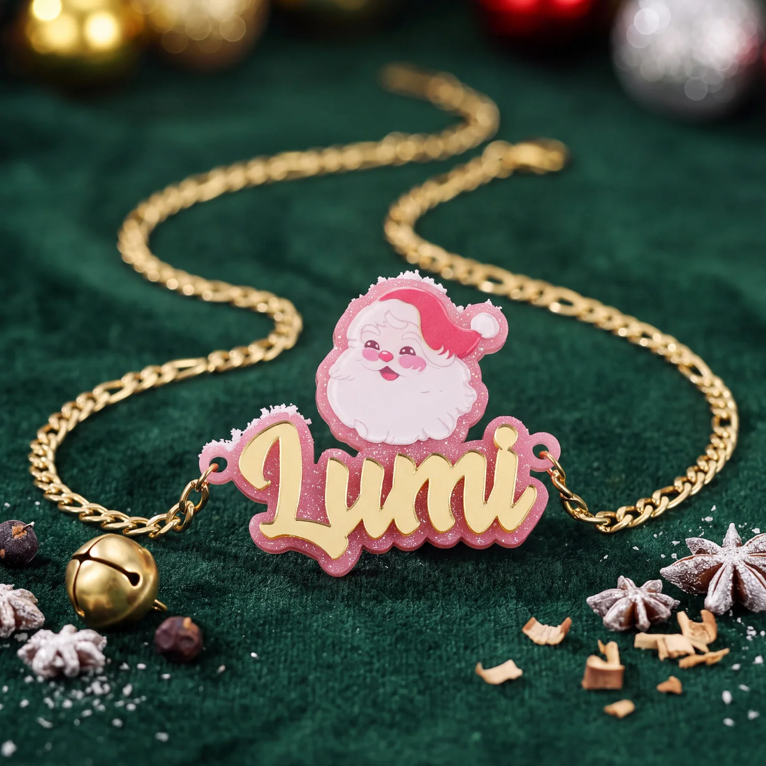 Dascusto Custom Name Necklace Personalized Christmas Santa Claus Acrylic Name plate Pendant Name Necklace Christmas Gift Women