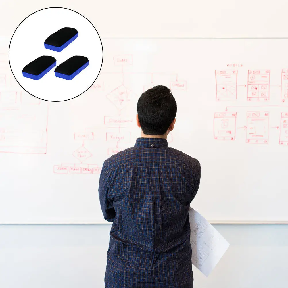 

3Pcs Magnetic Whiteboard Eraser Set Lightweight Premium Plastic Flannel Erasers for Schools Offices Homes Strong Adsorption No