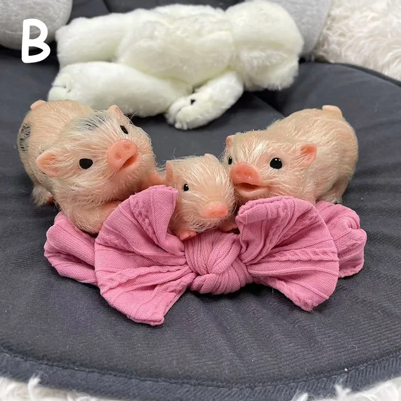 5 Inch Realistic Full Body Soft Silicone Family Reborn Pig Doll  Implanted Hair Children Toy Xmas Gift (Gift box packaging )