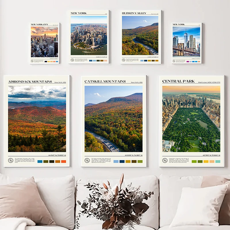 New York Travel Scenery Poster Catskill Mountains Central Park Hudson Valley Canvas Painting Wall Art Picture Office Home Decor