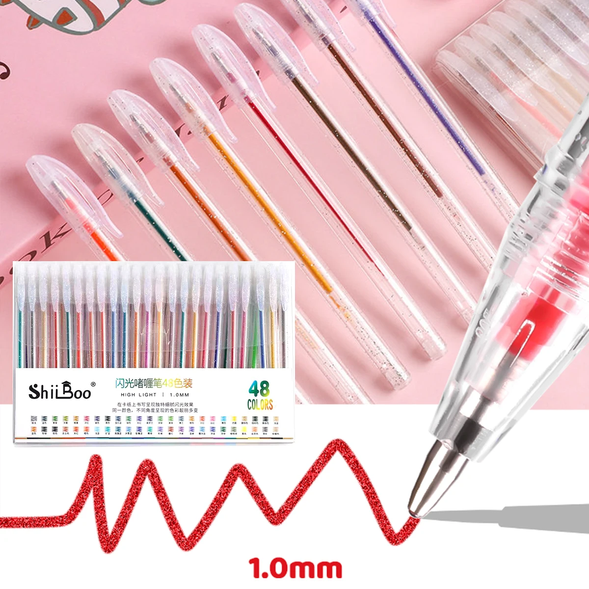 

48 Colors Glitter Gel Pen 1.0mm Metal Glitter Color Ballpoint Pen Paper Cardstock Diary Drawing Marking Coloring DIY Art