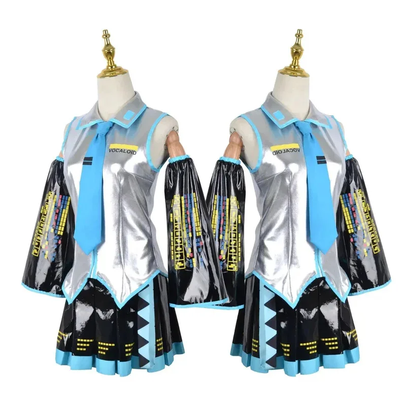 Conjunto completo de traje de tela de cuero plateado, tocado de Cosplay de Miku, traje JK, vestido de marinero, uniforme de escuela secundaria Wiga; 2'k, 8;c'