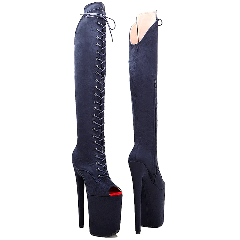 Leecabe Suede upper Sexy boots 23CM/9inches Open Toe High Heels Platform Pole Dance shoes