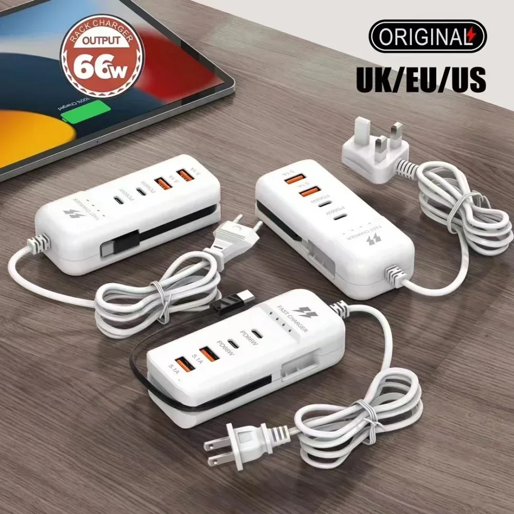 Multiple Ports Power Strip 2USB & 2PD Type C Smart Patch Panel Charging Outlet Adapter EU/US/UK Plug Adaptors Electrical Socket
