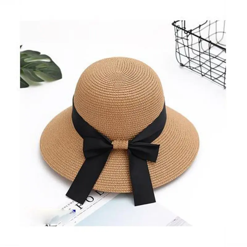 Summer Straw Hats for Beach Mom and Daughter Sun Panama Hats Simple Bow Kids Women Girl Lady Sunshade Bohemia Beach Vocation Cap