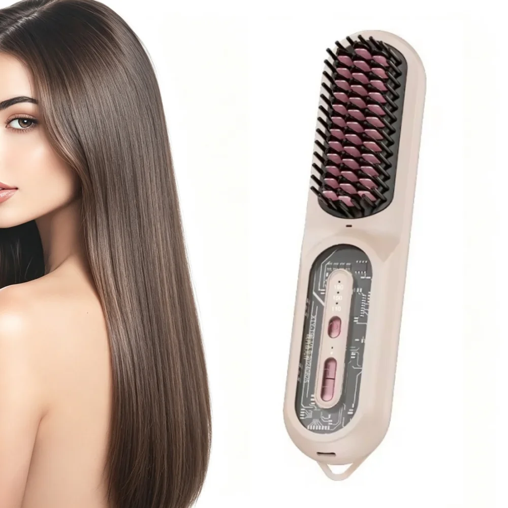 Portable Dual-Function Electric Comb LED Negative Ion Hair Straightener Brush Electric Hair Comb