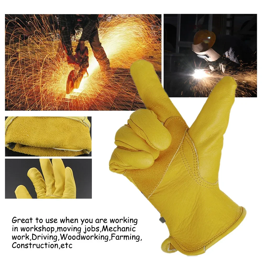 

1Pair Men Work Gloves Soft Cowhide Driver Hunting Driving Farm Garden Welding Security Protection Safety Workers Mechanic Gloves