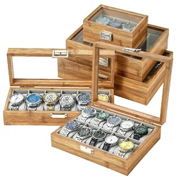 3/6/10/12Slots Bammboo Wooden Watch Collection Box Case Wrist Watch Storage Case with Glass Top Slot Men Bracket Display Box