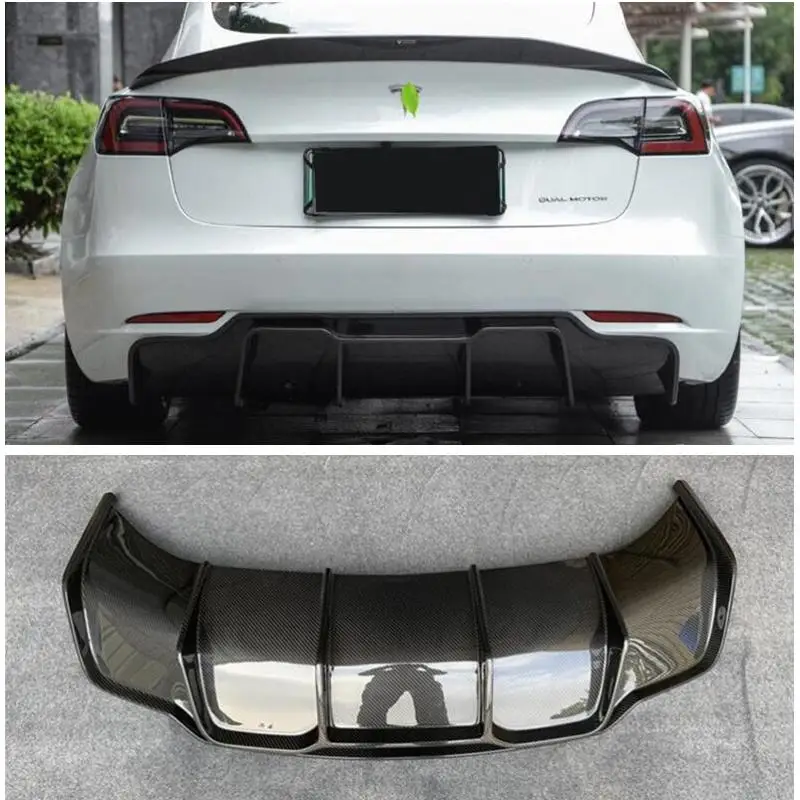 For Tesla Model 3 2019 2020 2021 2022 High Quality REAL Carbon Fiber Rear Diffuser Bumper Lip Spoiler