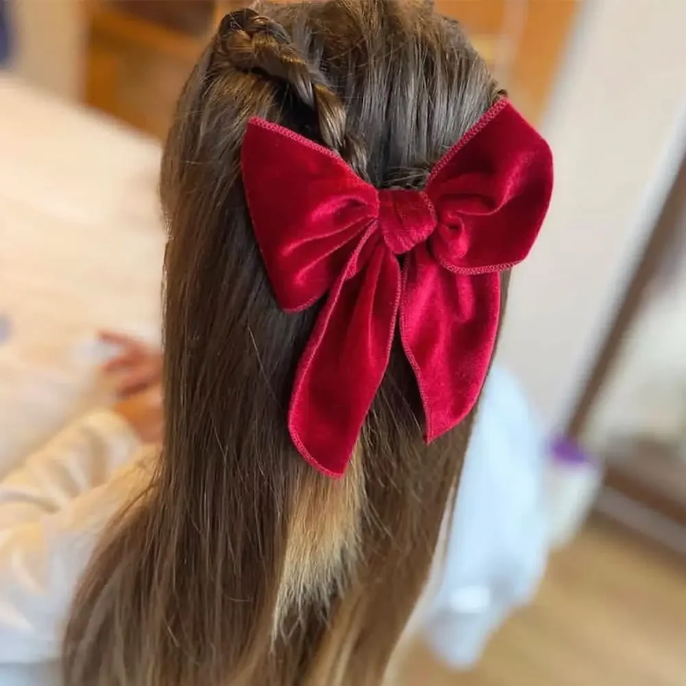 4Pcs Cotton Bow Hair Clips Baby Girls Women Large Sailor Head Bows Accessories Hair Grips for Kids Christmas Hair Bow