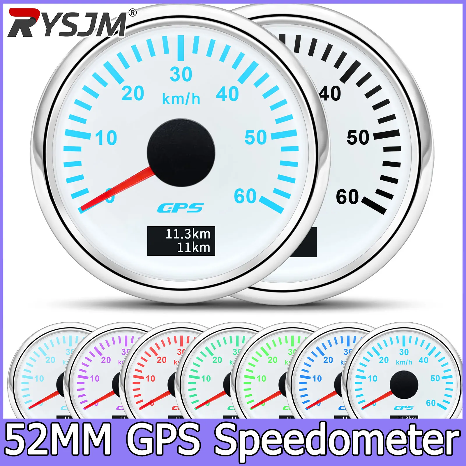 30/60/80/120/200 Km/h GPS Speedometer With GPS Antenna 52MM Speed Gauge Car Truck Meter With 7 Color Backlight 9-32V