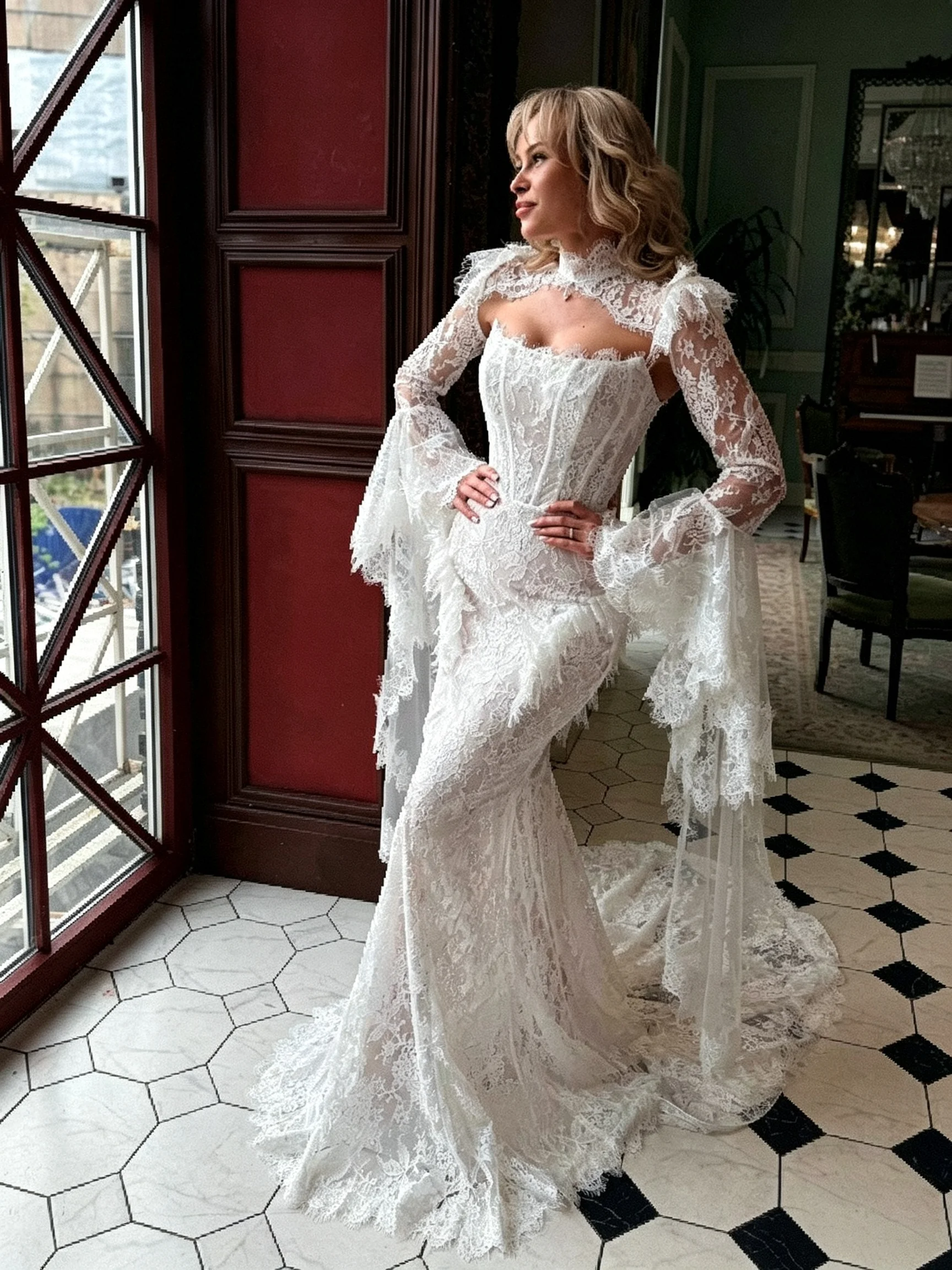MAE Customized Corset Bodice Lace Party Dress White Mermaid Long Train Formal Evening Prom Quinceanera Wedding Gown For Women