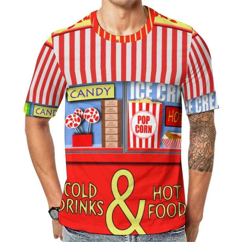 Zabawna moda Cosplay Popcorn T-shirt męski Street Harajuku film koszulki Trend hip-hopowy krótki rękaw w paski dziecko 2025 nowa koszulka — zdjęcie 5