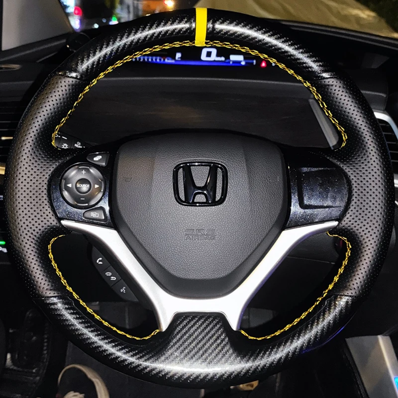 

For 2012-2015 Honda 9th Civic Steering Wheel Cover Leather 2013-2020 Jade Hand-stit Anti-skid Custom Car Steering Wheel Braid