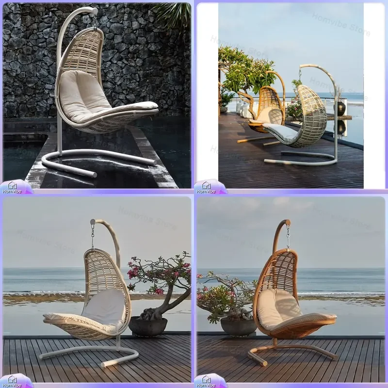 Nordic Rattan Hanging Chair Outdoor Indoor Balcony Swing Hammock Recliner Bird Nest Lazy Rocking Seat Home Garden Furniture