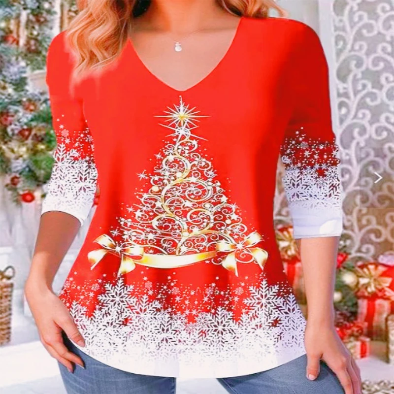 Elegant Ladies Long Sleeve Christmas Tops Women Xmas Fashion Clothing