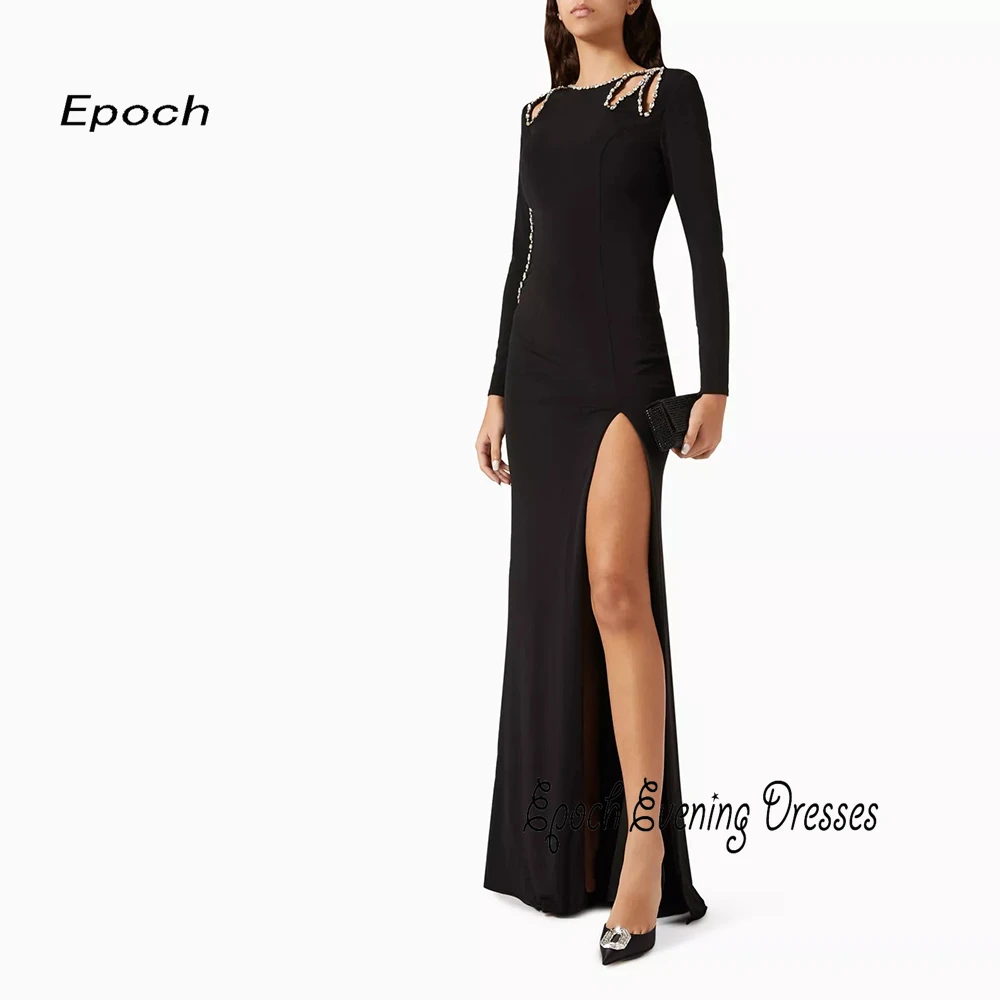Epoch-Abendkleider فسات Natura Argareo Sierra Sierra Elegantes, langärmliges Kristallkleid aus Krepp, Cocktailparty-Abschlussballkleid mit Schlitz