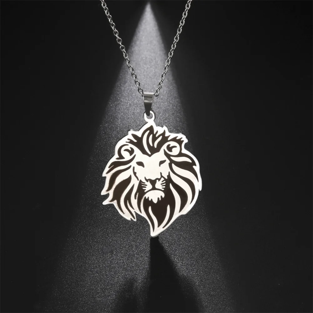 My Shape Punk Lion Head Pendant Necklace for Men WomenStainless Steel  Animals Necklace Choker Box Chain Fashion Jewelry Male