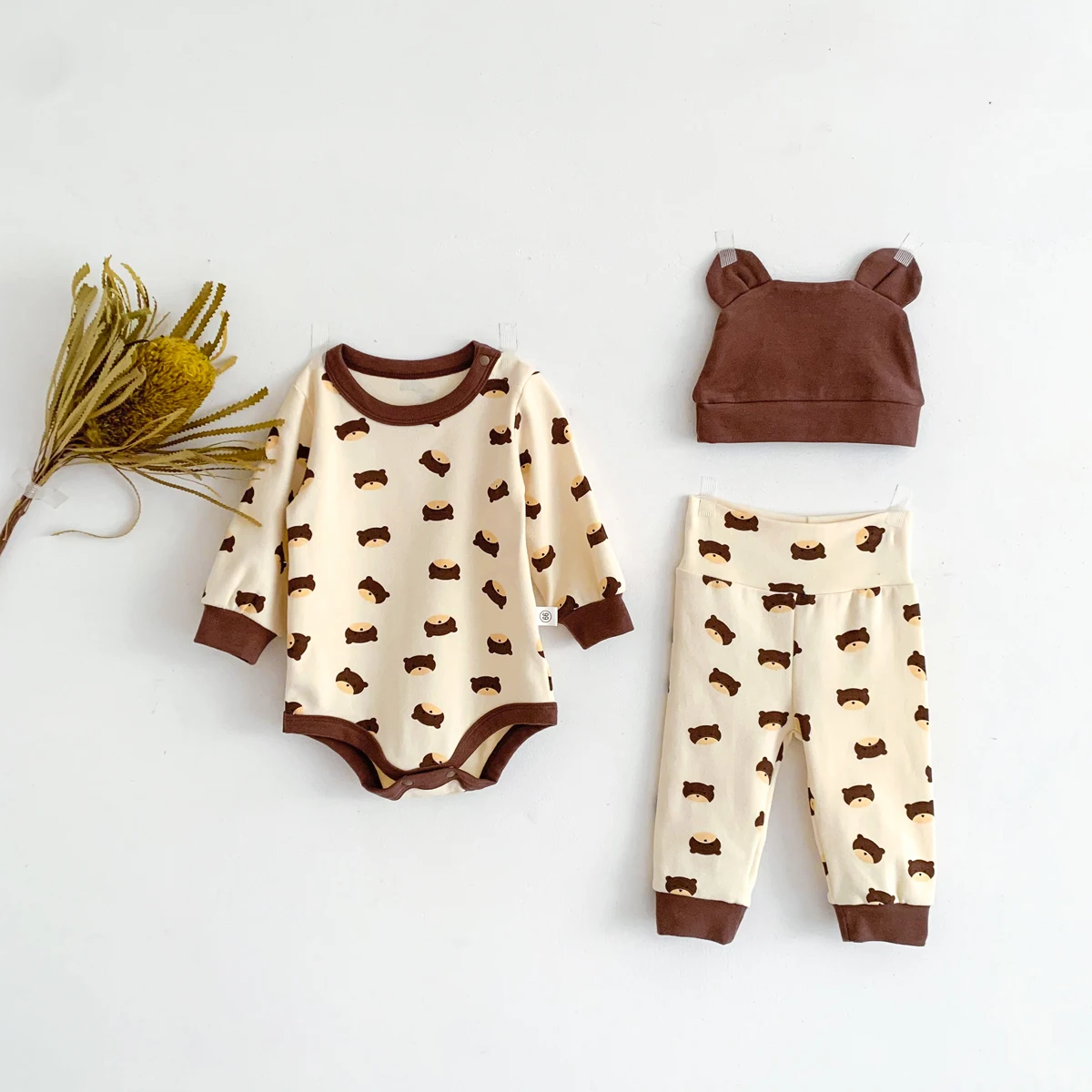 2024 Spring Baby Boys Girls Clothes Cotton Long Sleeved Top + Pant + Hat Three Piece Set Baby 0-2 Years Old Newborn Suit