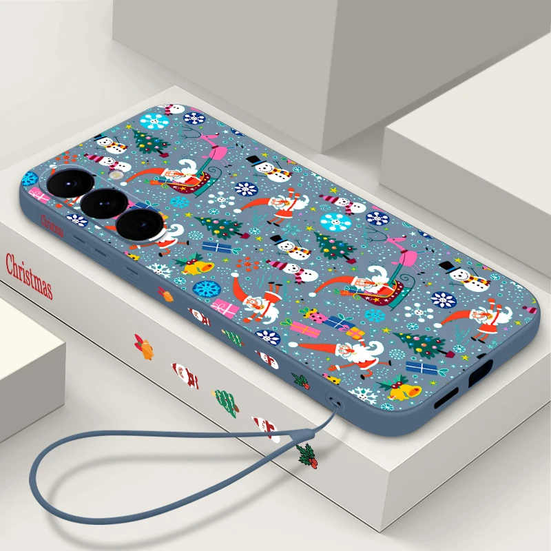 Romantic Christmas Pattern Case For Samsung Galaxy S25 FE S26 S24 S23 Ultra A18 A57 A17 A56 A37 A16 A36 A55 Lanyard Phone Cover