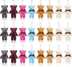 24Pcs Mini Teddy Bears Toys 4.7Inch Tiny Doll Plush Stuffed Bears Doll Keychain For Graduation Birthday Party Favors Girl Gift