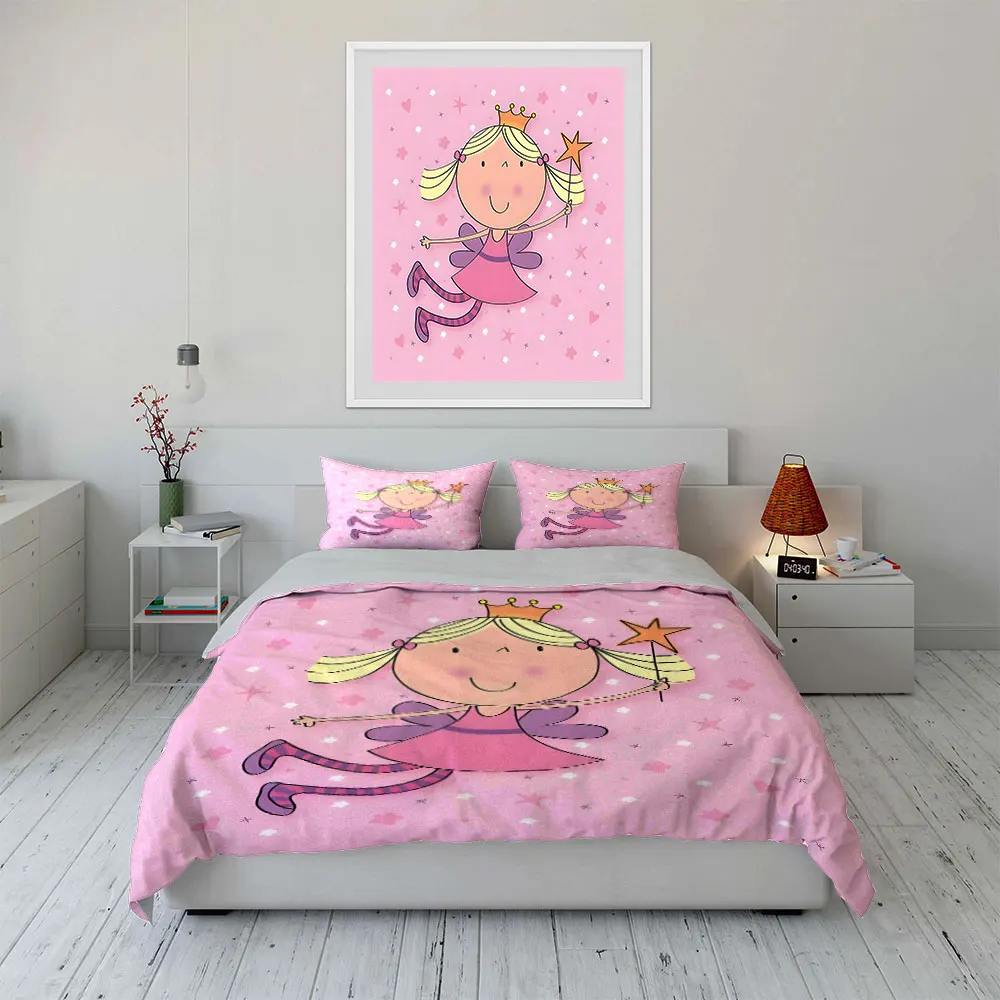 Cute fairy girl with pink background Print Soft Comfortable Duvet Cover Bedding Set Included 1*Duvet Cover  2*Pillowcases