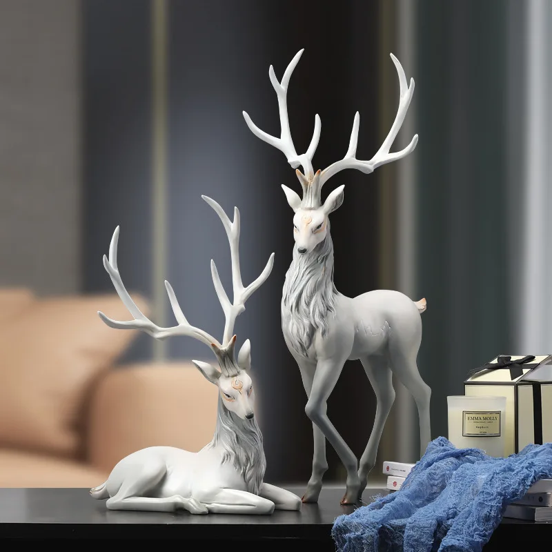 Deer Decoration Reindeer Ornaments Resin Sculpture For Living Room Luxury Nordic Home Decor Sculptures Deer Figurines