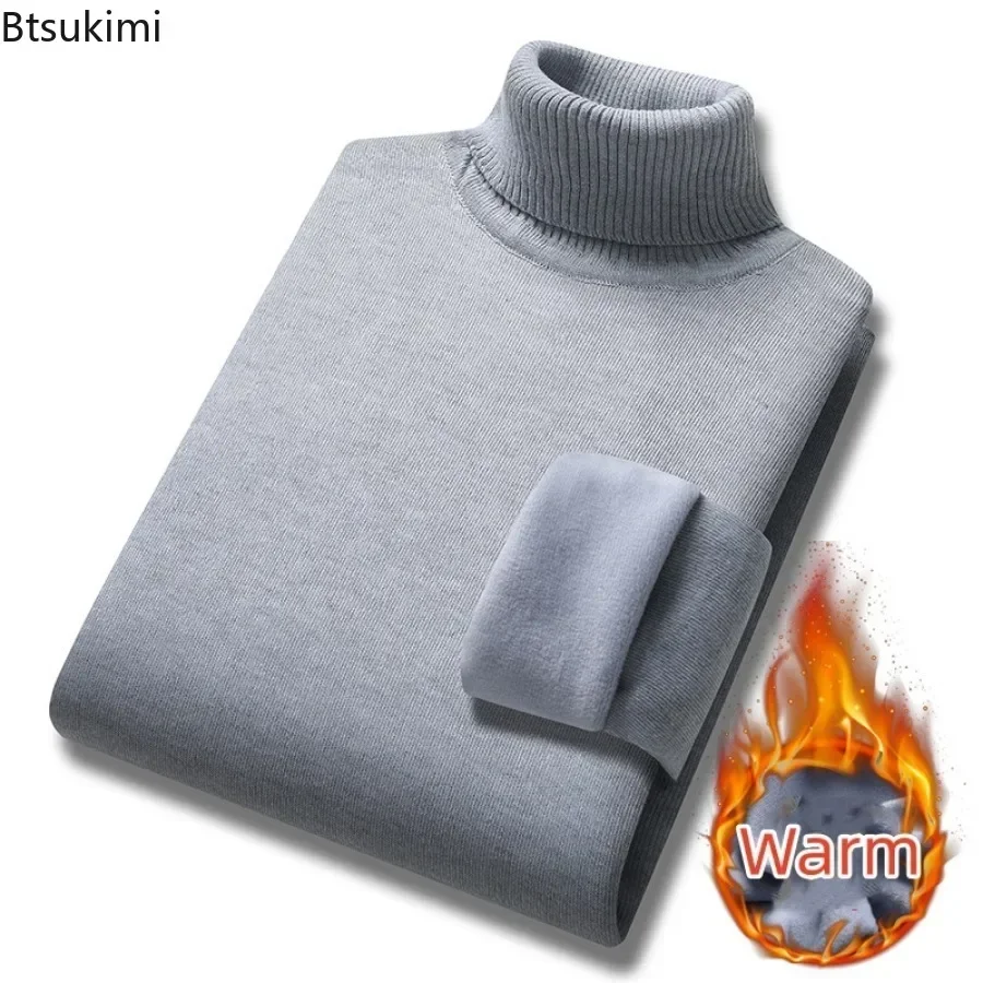 Nuovo 2024 Basic Warm maglione per uomo inverno Casual Pullover caldo dolcevita maglione velluto spesso solido Slim Bottoming Shirt Homme