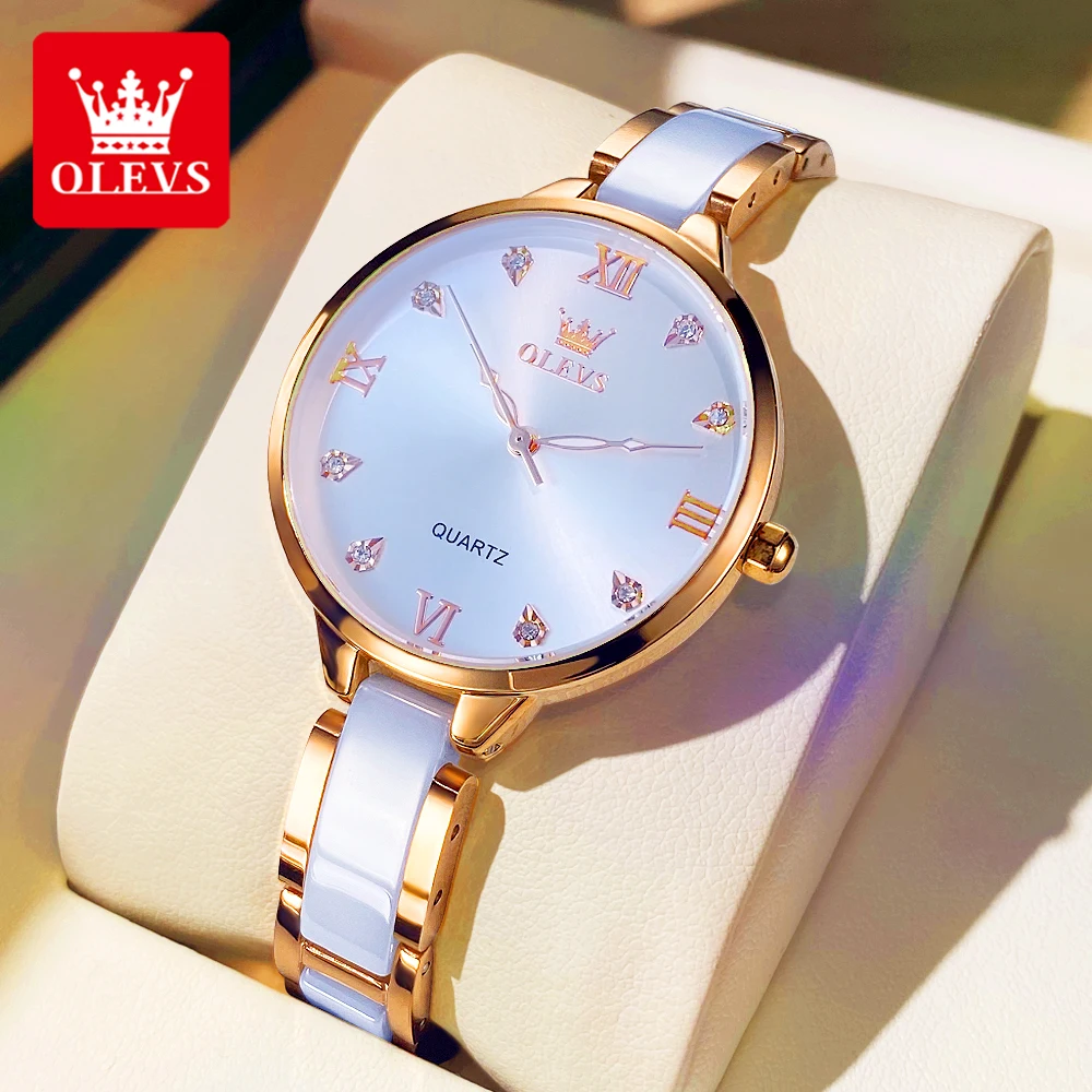 OLEVS 5872 Ladies Quartz Watch Roman Numerals Waterproof Elegant Dress Watches for Women Steel Strap Large Dial