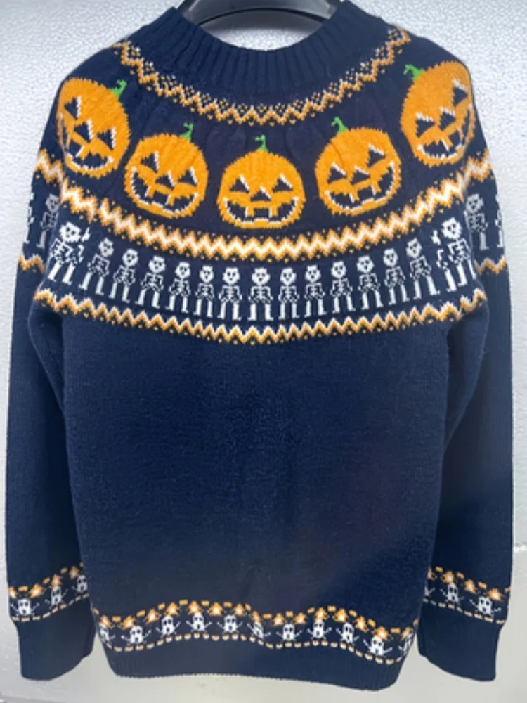 Halloween Women\'s Sweater Long Sleeve Knitted Pumpkin Skull Printed Pullover Warm Fall Winter Fashion Comfort Women Sweater