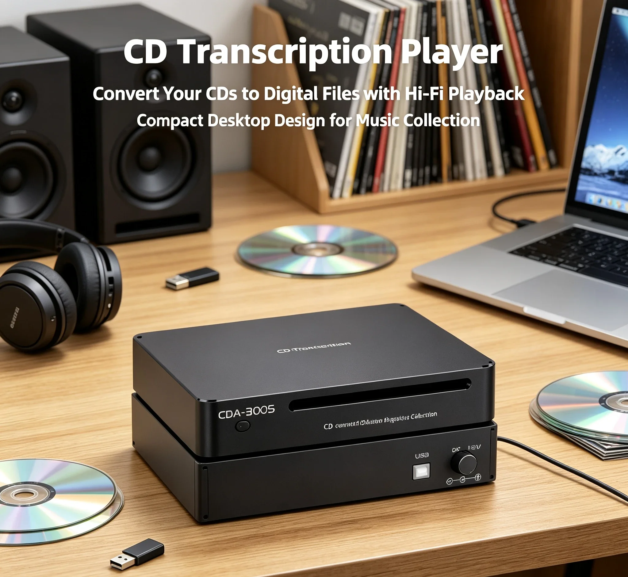 Digital CD Album Player Turntable, Automatic CD‑Ripping Player Output Lossless WAV Files, Hi‑Fi CD Digitizer for Music