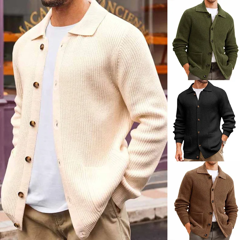 European, American Autumn and Winter New Knitted Lapel Cardigan Casual Men, Loose Lazy Versatile Sweater Men