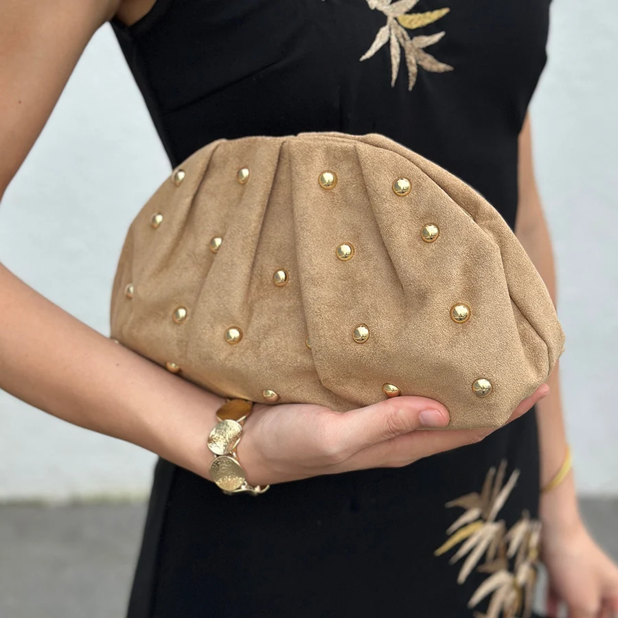 

Винтажный бархатный дизайнерский клатч с заклепками, новые женские плиссированные сумки на клипсе, маленькая сумка-ракушка, вечерняя сумка для банкета, Bolso Mujer