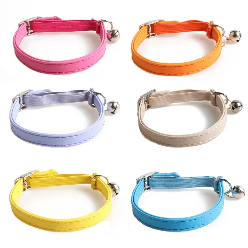 Pet Collar Solid Color Dogs  PU Collar Bell Collar Pet Accessories Comfortable Adjustable Lovely Macaron Color Universal