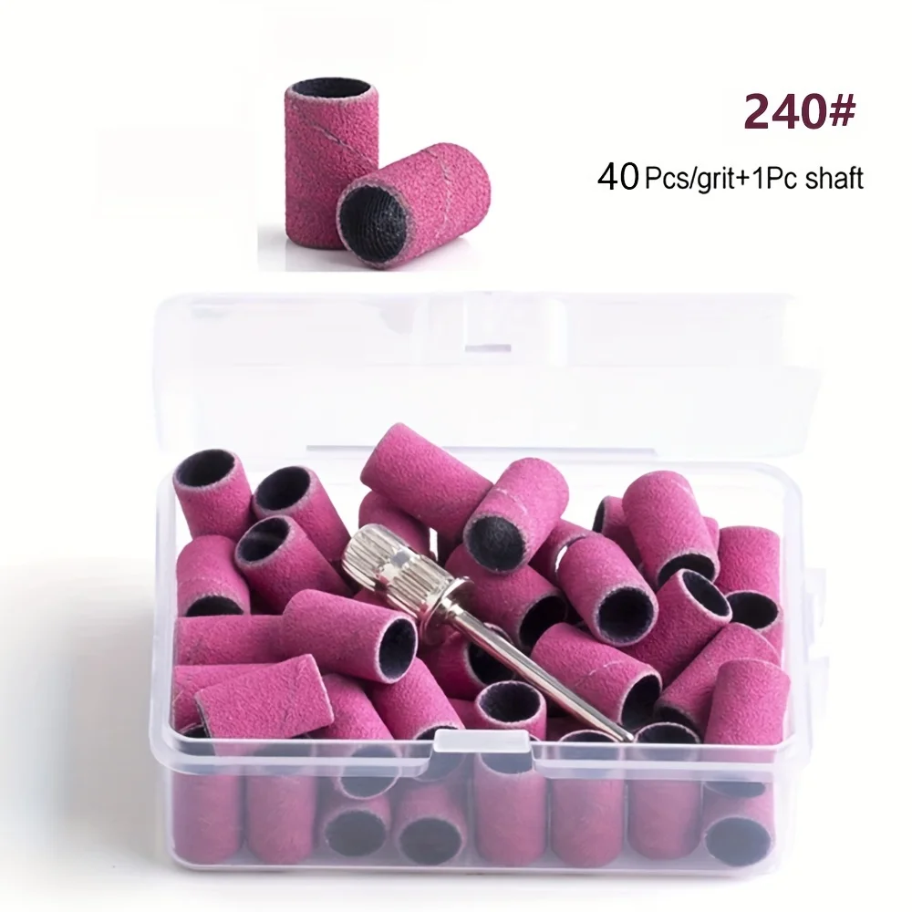 40Pcs Hot Pink 6MM Nail Sanding Bands 240/180 Grit with 1Pc Stainless Steel Mandrel 2.35mm Shank for Nail Drill