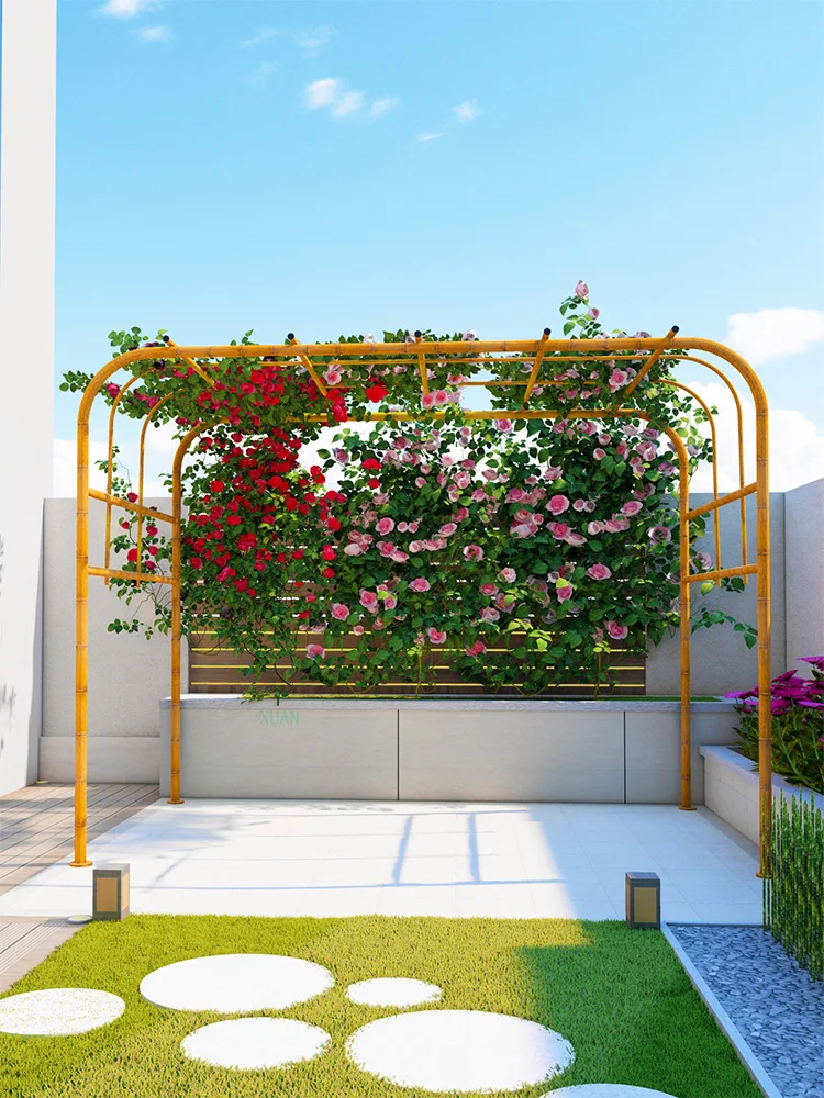 Grape trellis aluminum alloy imitation bamboo antiseptic outdoor courtyard garden terrace pastoral green plant wisteria climbing